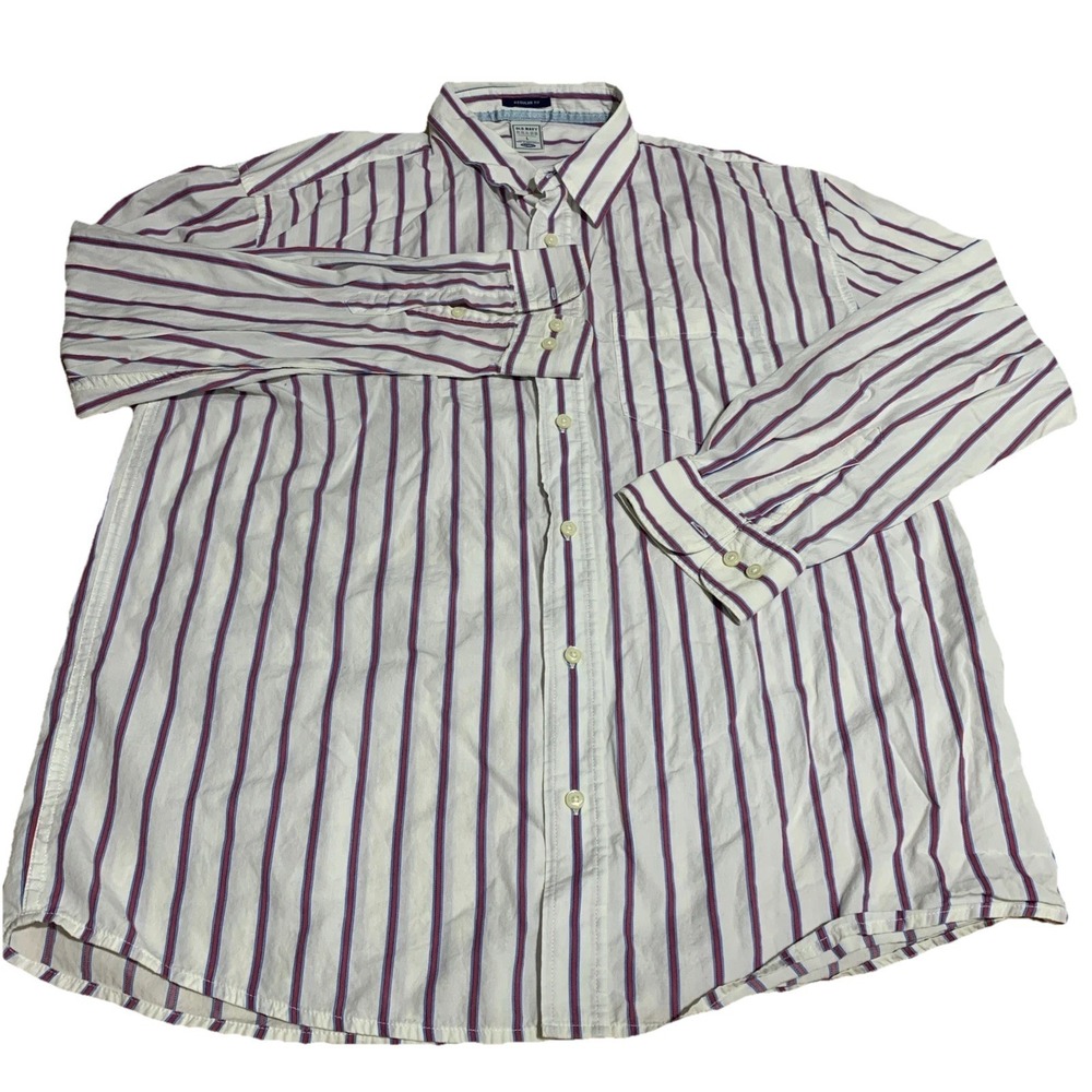 Old Navy Mens Size L Button Down Shirt White Striped Long Sleeve Cotton Casual